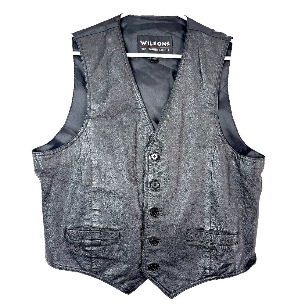 VTG WILSONS The Leather Experts 4 Button Classic Biker Suit Vest Mens L Black